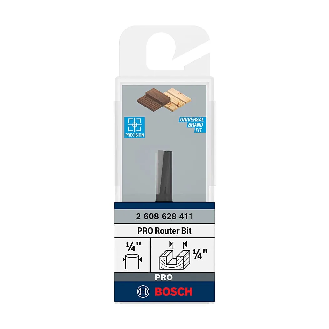 Bosch 1/4 inch Pro Router Straight Bit (2 Flute), 2 608 628 411