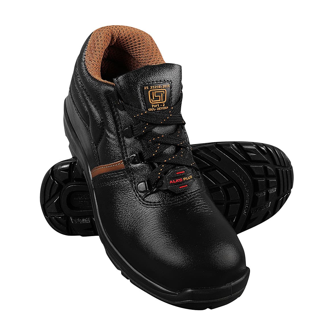 Alko Plus High Ankle Buff Leather Safety Shoe with PU Single Density Sole - Steel Toe (Black & Brown), APS 1188