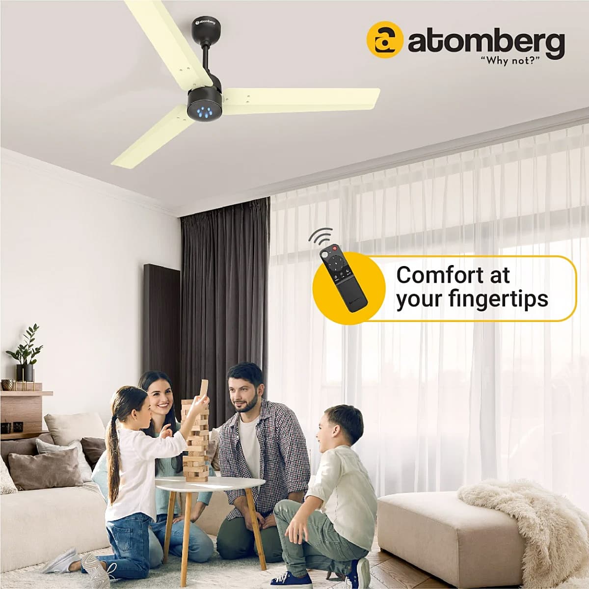 Atomberg Renesa 1200 mm Energy Efficient Ceiling Fan With BLDC Motor & Remote (Ivory & Black)
