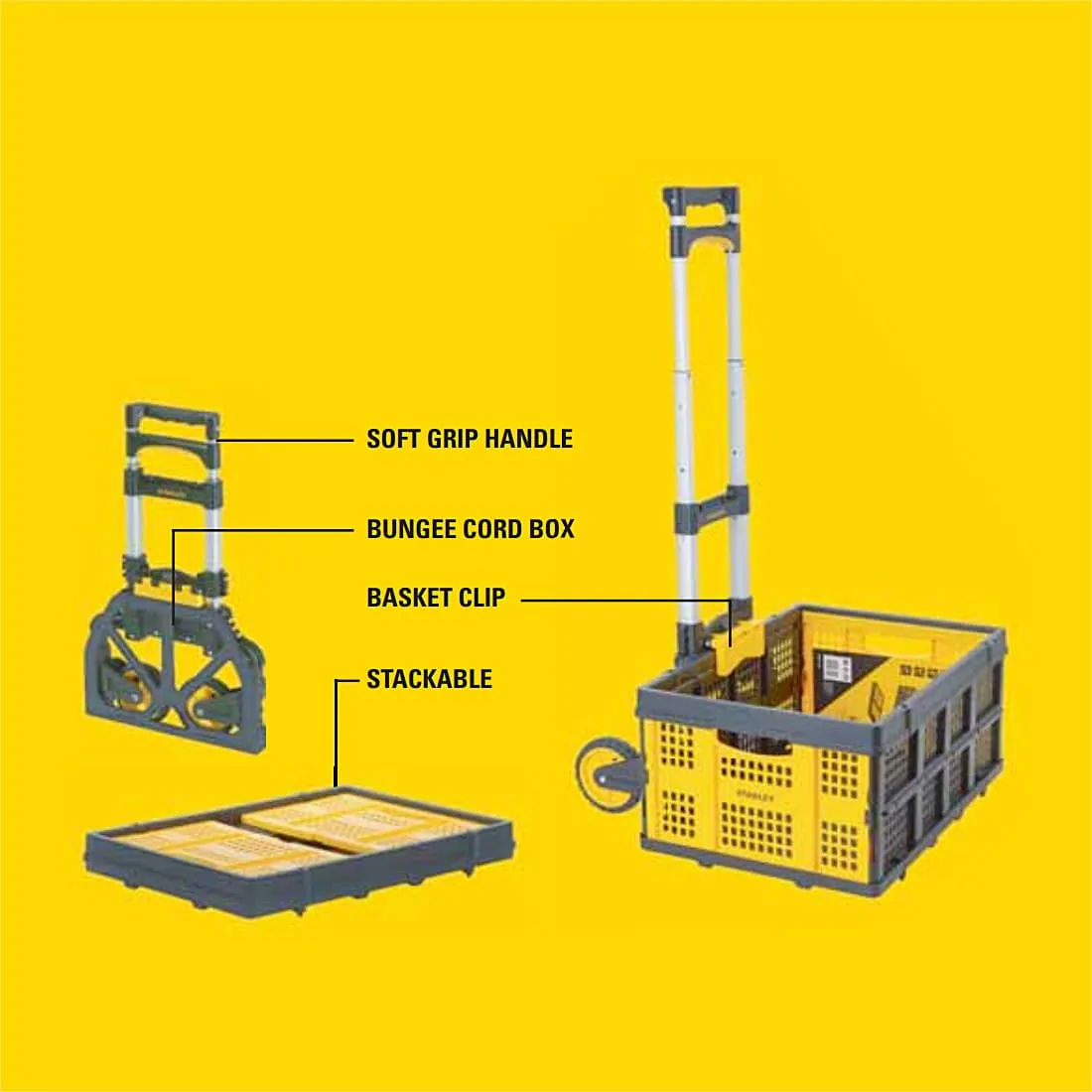 Stanley 70 Kg Load Capacity Folding Hand Truck with Utility Basket (Combipack), SXWT-FT509