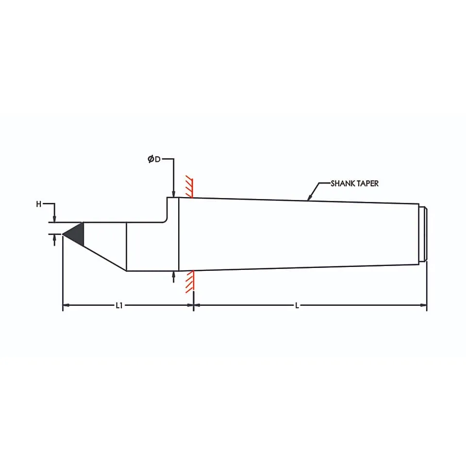 Tooltech MT-1 / 5 mm Tip Diameter Carbide Tipped Half Dead Centre