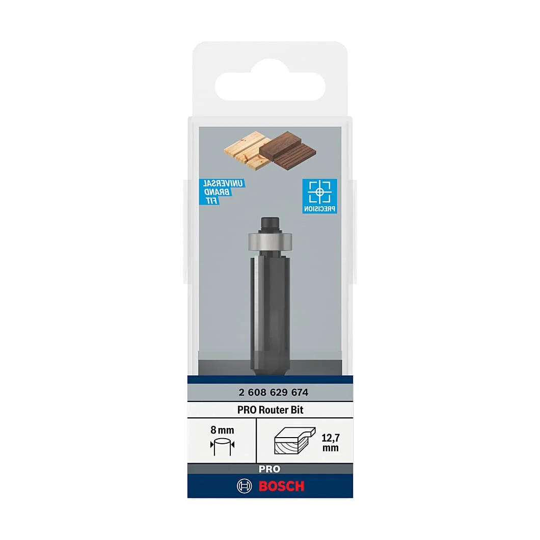 Bosch 12.7 mm Pro Router Bit (Bottom Bearing Flush Trim Bit 2 Flute), 2 608 629 674