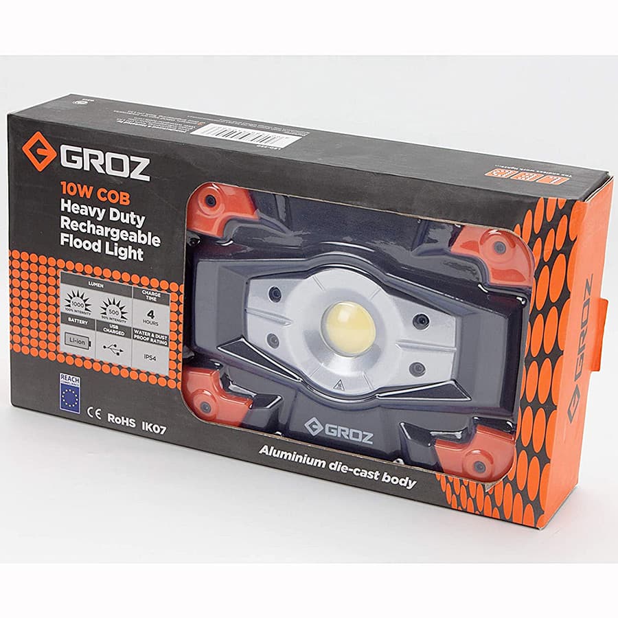 Groz 10W Heavy Duty Rechargeable COB Work Light With Built-In Power Bank, LED/550
