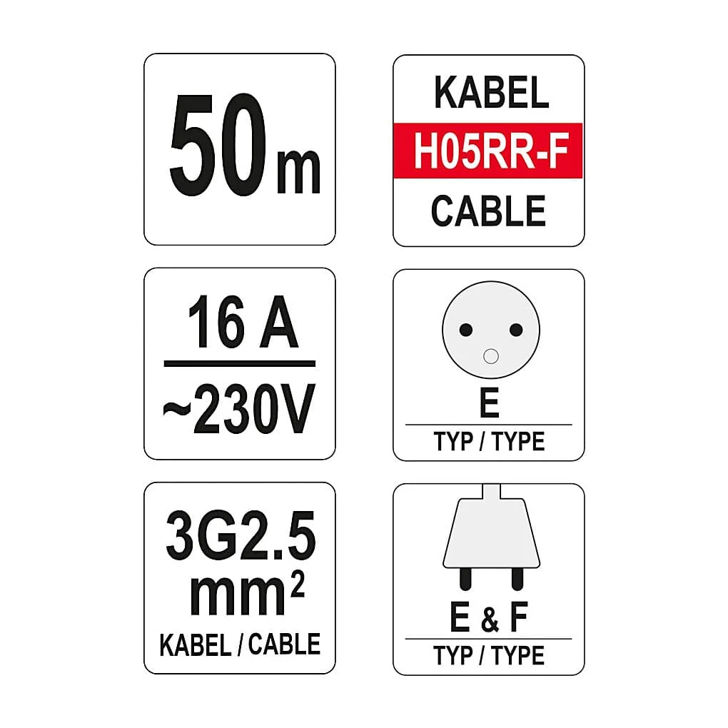 Yato 50 Mtr / 16A Cable Reel With Quick Connectors, YT-8108