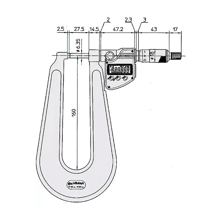 Mitutoyo 0 - 1 inch Digital Sheet Metal Micrometer (Type B), 389-361-30