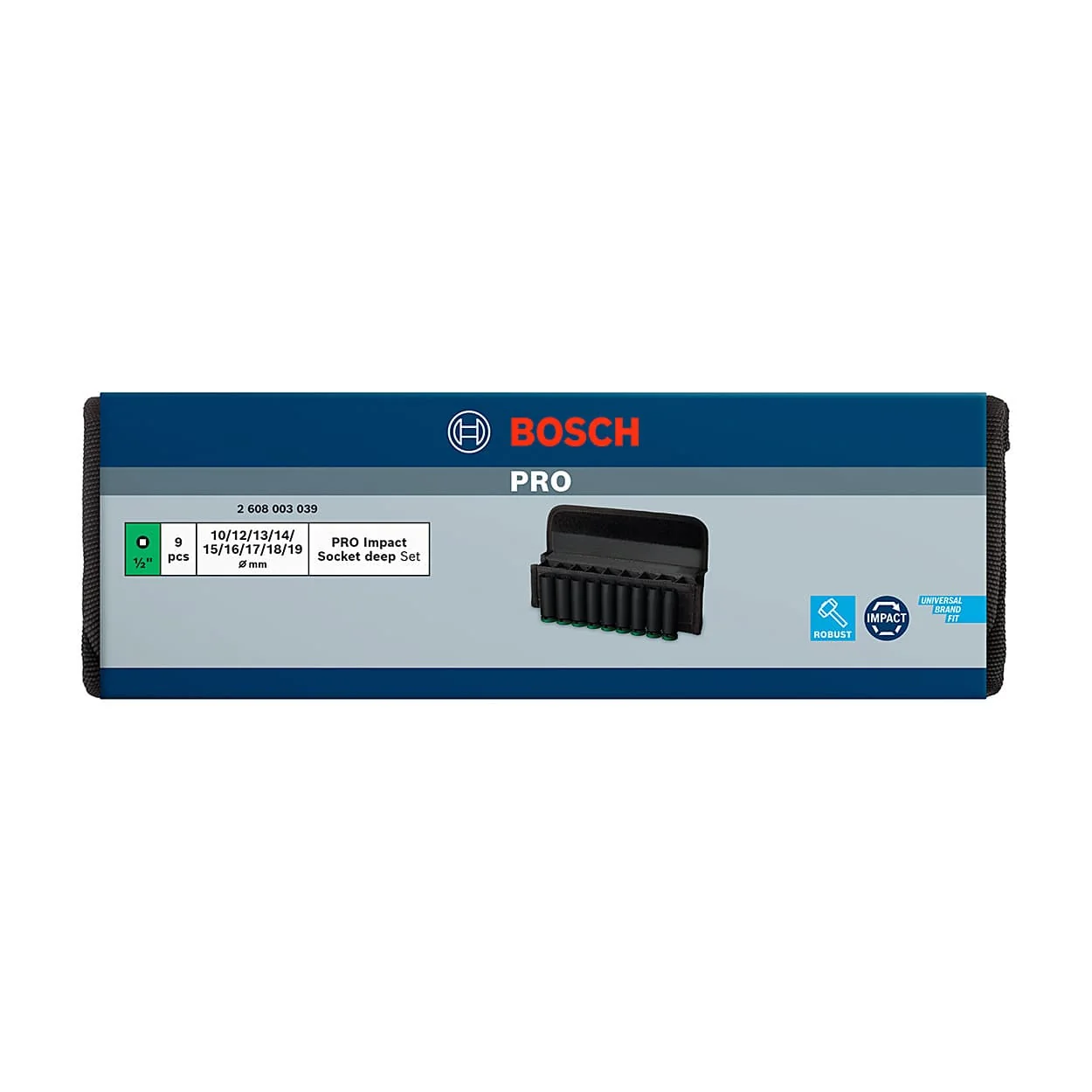 Bosch 9 Pcs 1/2 Inch Sq. Drive PRO Deep Impact Socket Set, 2 608 003 039