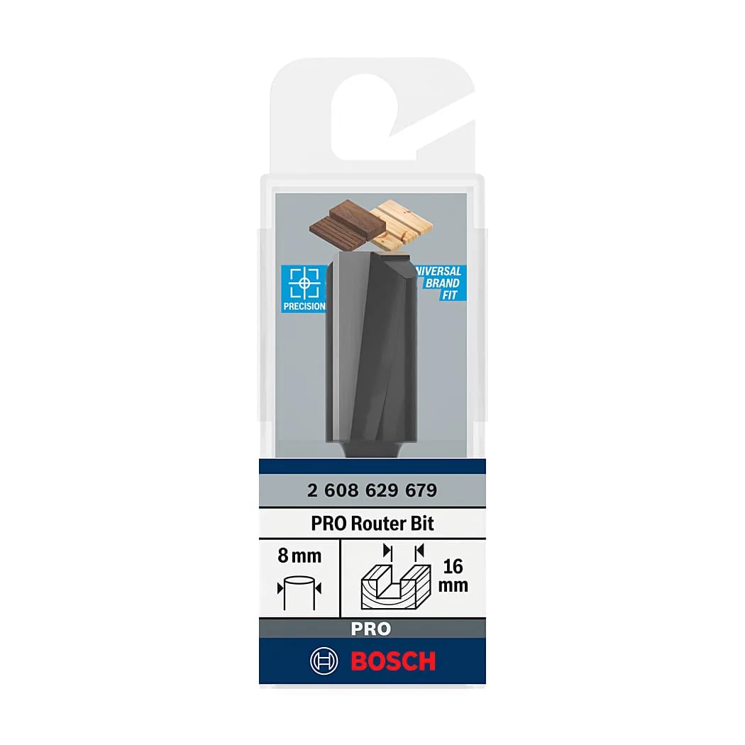 Bosch 16 mm Pro Router Straight Bit (2 Flute), 2 608 629 679