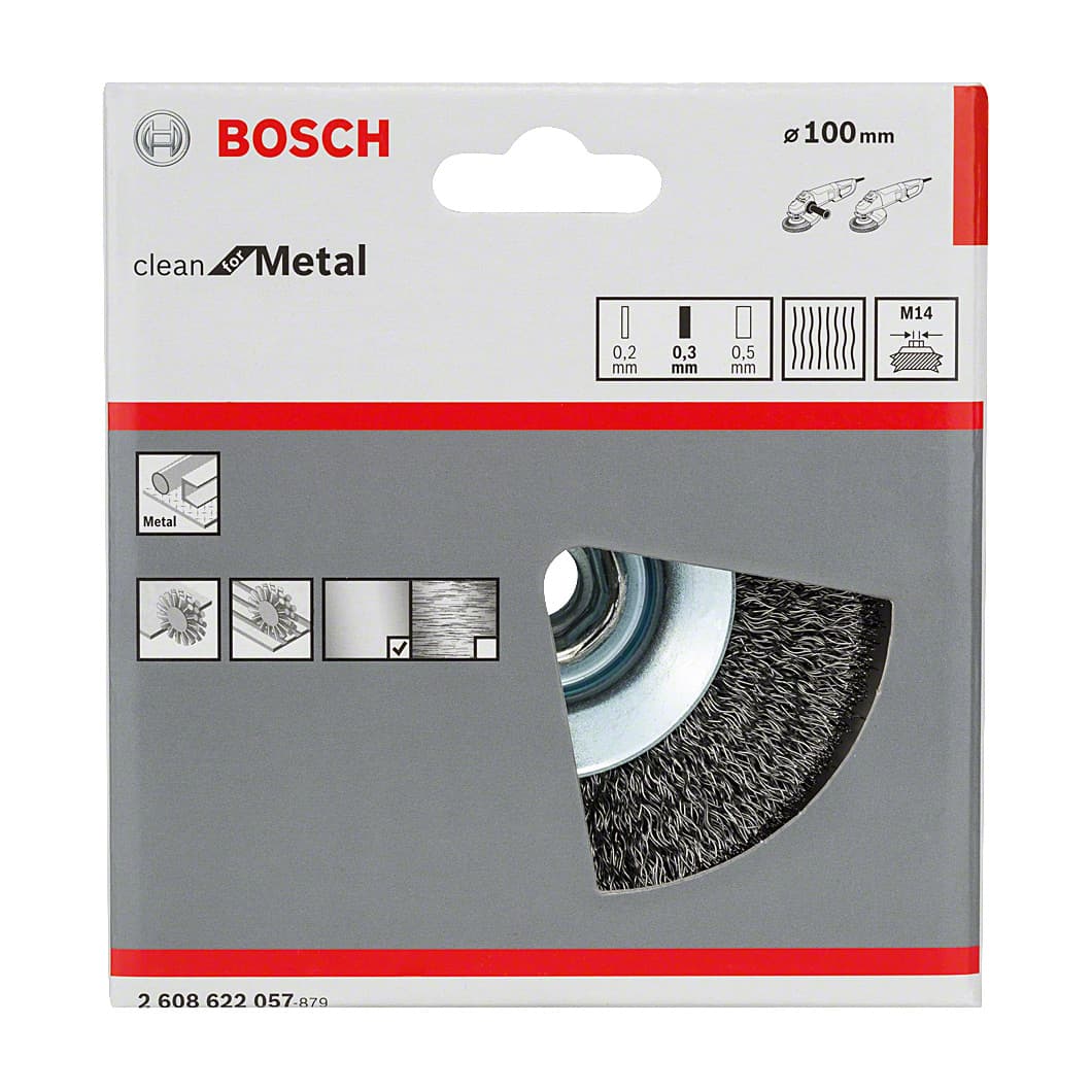 Bosch 100 mm Dia. Tapered Brushes For Angle Grinders Crimped Wire, 2 608 622 057