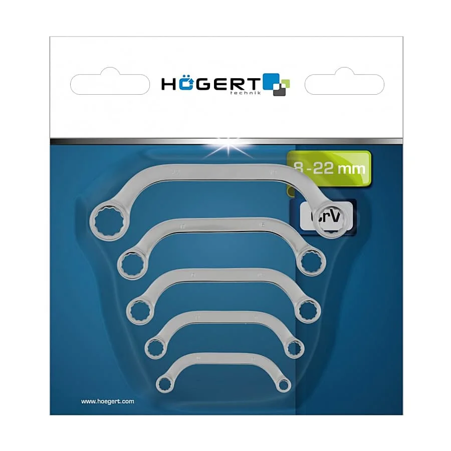 Hogert 5 Pcs, 8 - 22 mm Half Moon Spanners Set, HT1W599