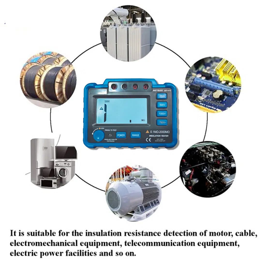 Metravi 250V - 1000V Digital Insulation Resistance Tester, DIT-910