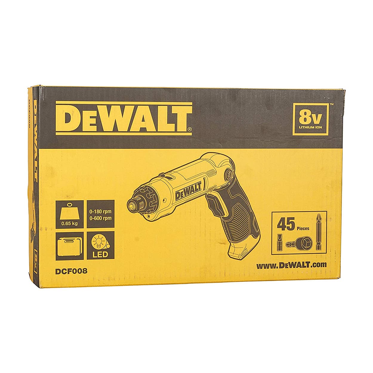Dewalt 8V / 6.35mm Li-ion Cordless Screwdriver with Integrated Battery (Pack of 45 pcs) Accessories Included, DCF008-IN