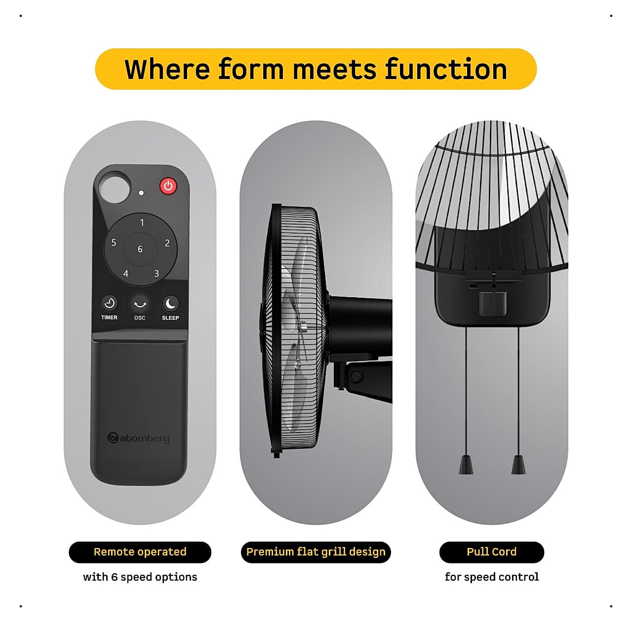 Atomberg Metallion 18 450 mm Remote Operated Metal Wall Fan with BLDC Motor (Midnight Black)