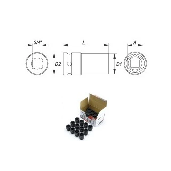 Yato 46 mm, 3/4 Inch Square Drive Hexagonal Deep Impact Sockets, YT-1146
