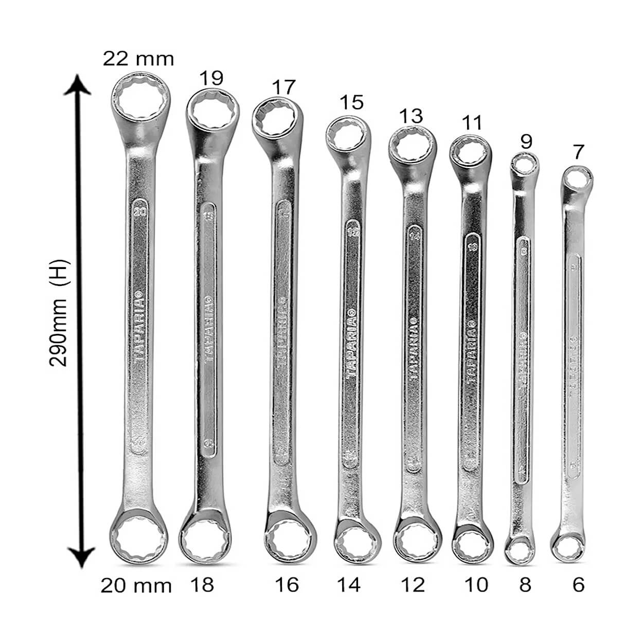 Taparia 8 Pcs, Shallow Offset Ring End Spanners Set, 1808