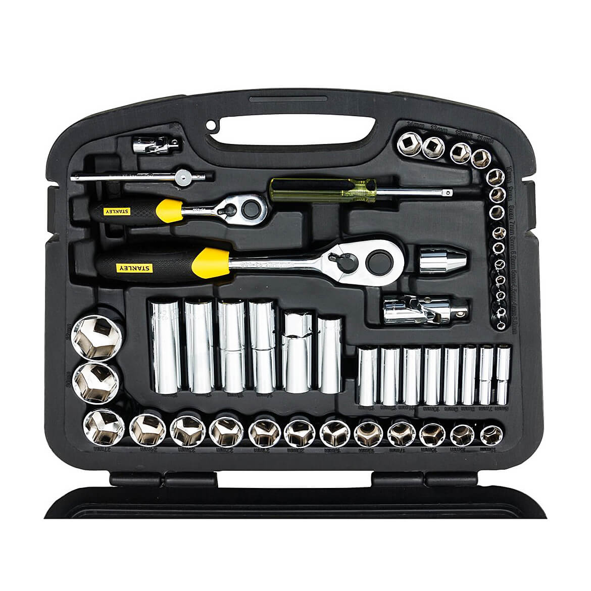 Stanley 86 Pcs 1/4 Inch & 1/2 Inch Sq. Drive 6 PT Metric Socket Set, 94-190