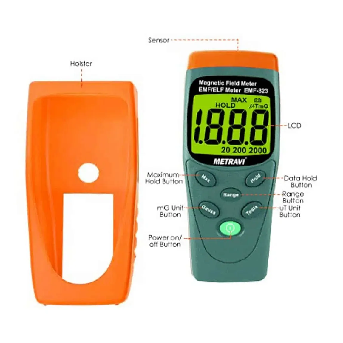 Metravi 3-1/2 Digit / 1999 Magnetic Field EMF ELF Meter, EMF-823