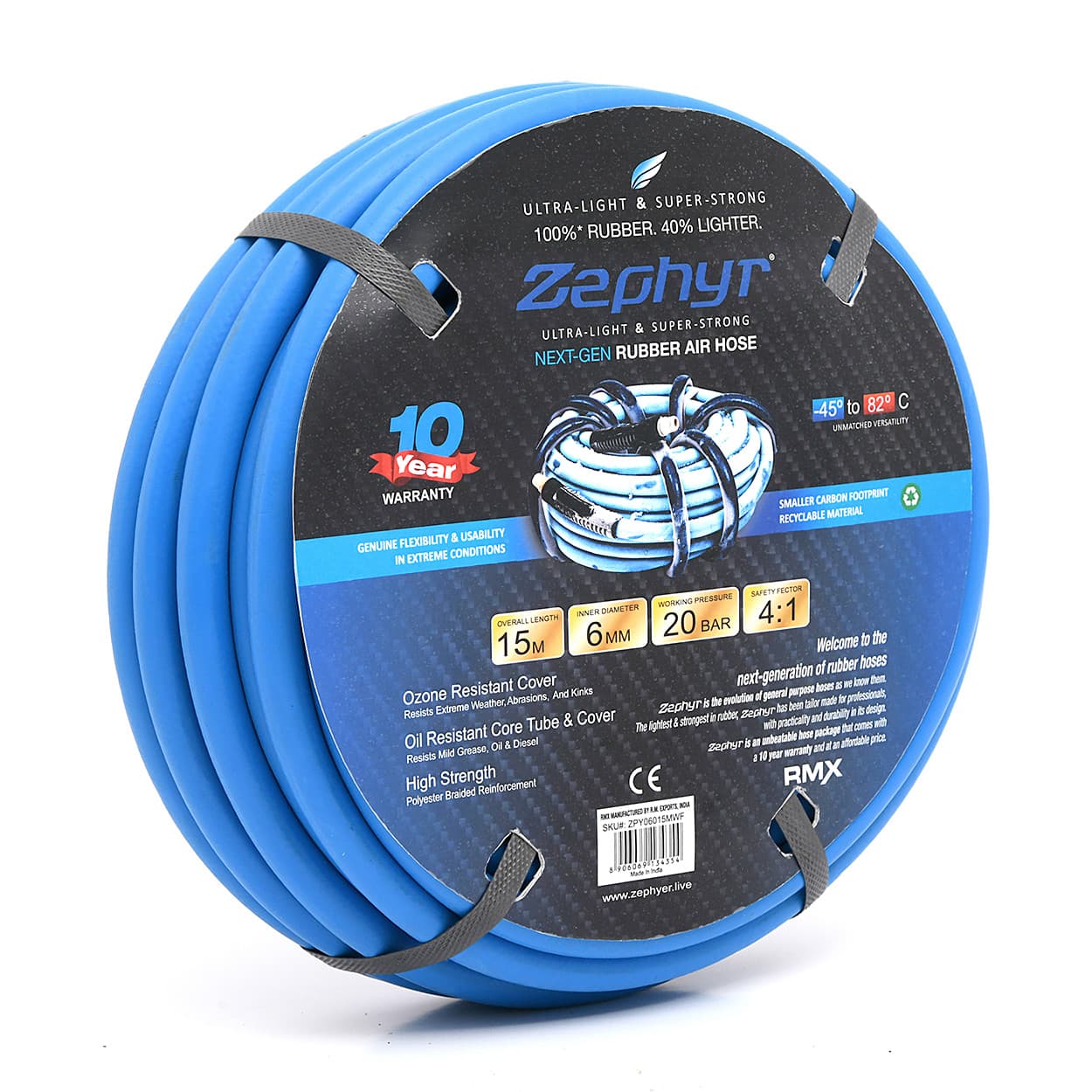 Zephyr 15 Mtr / 6 mm Next-Gen General Purpose Rubber Air Hose, ZA0615