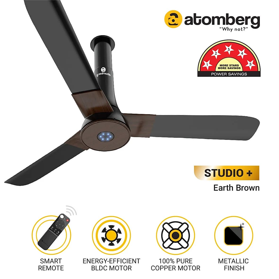 Atomberg Studio+ 1200 mm Energy Saving Ceiling Fan with BLDC Motor (Earth Brown)