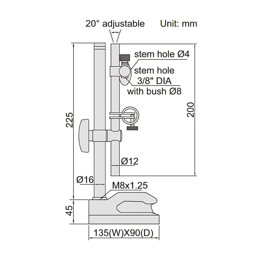 Insize Non Magnetic Dial Indicator Stand, 6226-80