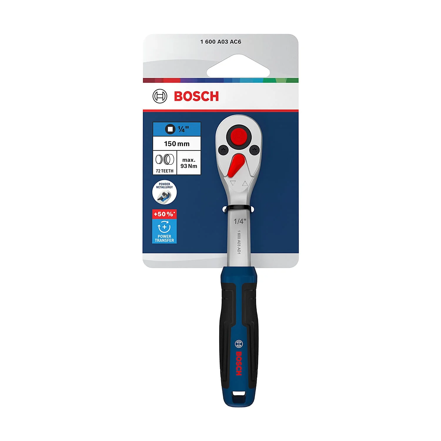 Bosch 1/4 Inch Sq. Drive Ratchet with Soft-grip Handle (72 Teeth), 1 600 A03 AC6