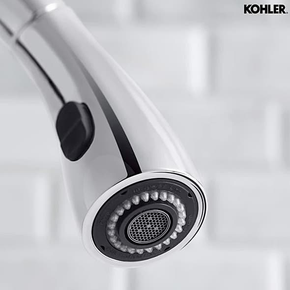 Kohler Mazz 2-Hole Kitchen Faucet With 15-1/2" Pulldown Spout & Soap Dispenser In Polished Chrome Finish, K-72511IN-SD-CP