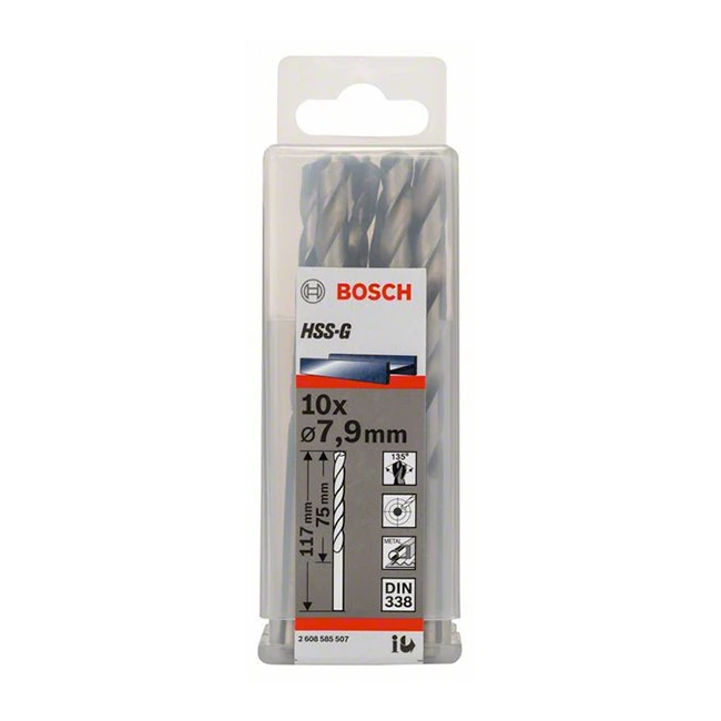 Bosch 7.90 x 117 mm HSS Metal Drill Bits (Pack of 10 Pcs), 2 608 585 507