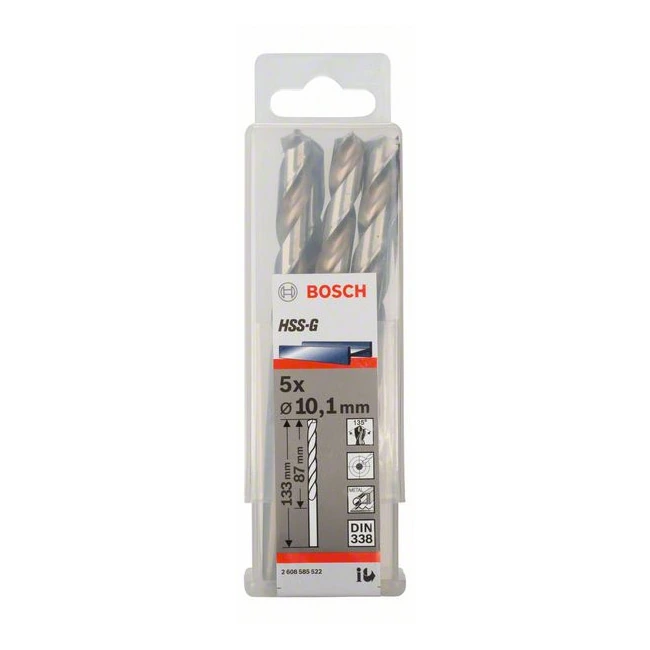 Bosch 10.10 x 133 mm HSS Metal Drill Bits (Pack of 5 Pcs), 2 608 585 522