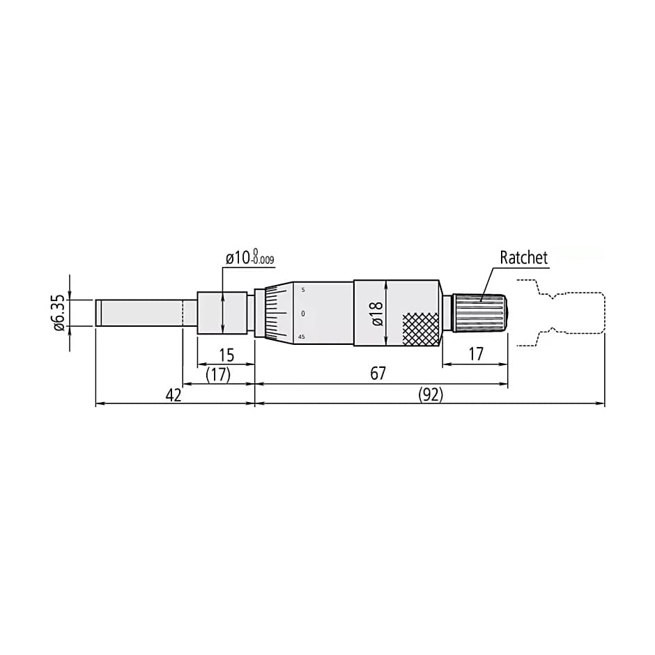 Mitutoyo 0 - 25 mm Medium-sized Micrometer Head without Clamp Nut (Spherical Spindle), 150-801