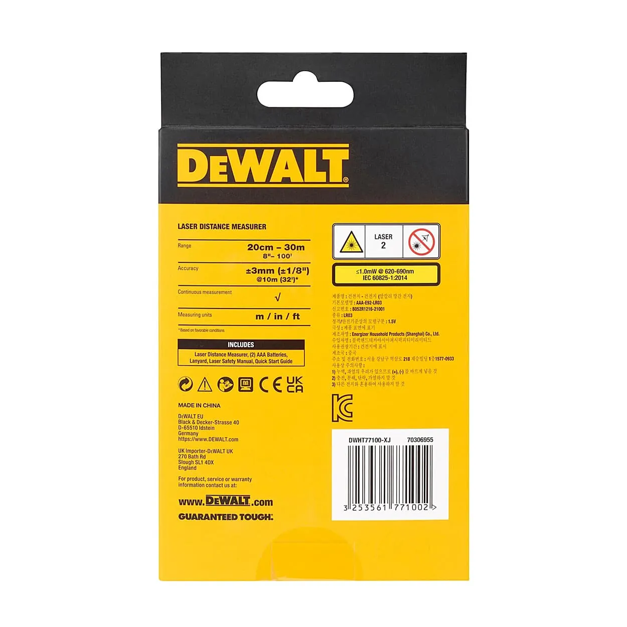 Dewalt 30 Mtr Pocket Laser Distance Measurer For Distance Area & Volume Measurement With Colour Screen, DWHT77100-XJ