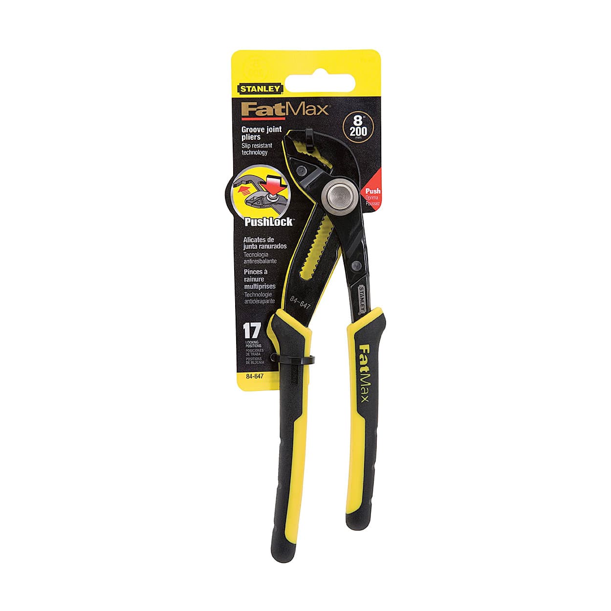 Stanley 8 inch / 200 mm FatMax Multi-Grip Groove Joint Pliers (Push Lock), 0-84-647