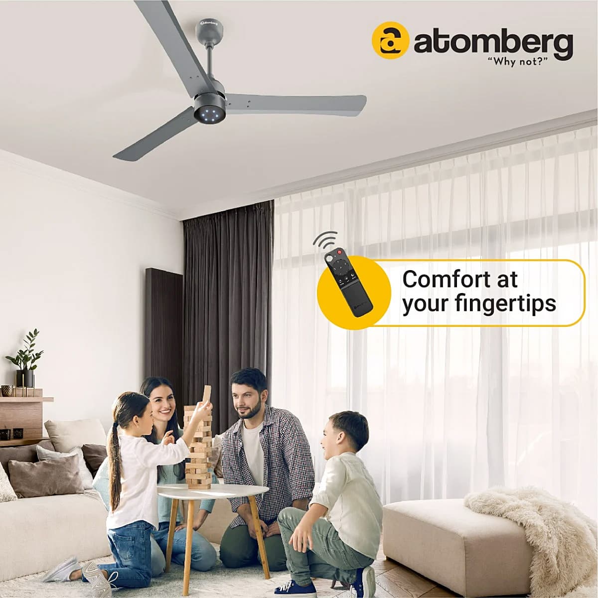 Atomberg Renesa+ 1200 mm Energy Efficient Dust Resistant Ceiling Fan With BLDC Motor & Remote (Sand Grey)