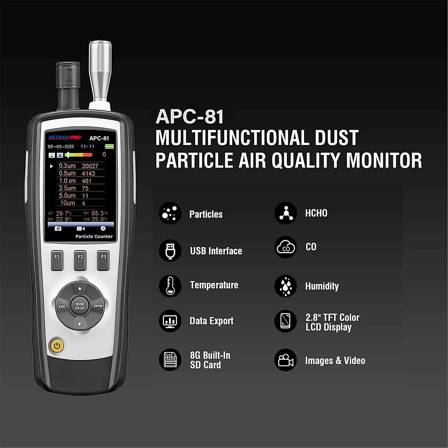 Metravi Pro Air Particle Counter (Measure Up To 6 Channels of Particle Sizes), APC-81
