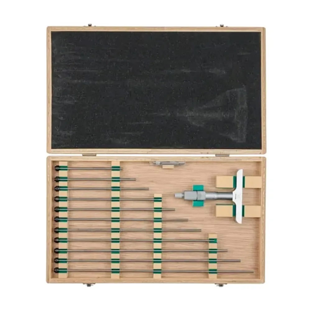 Mitutoyo 0 - 300 mm Depth Micrometer with Interchangeable Rods (101.6 mm Base Width), 129-153