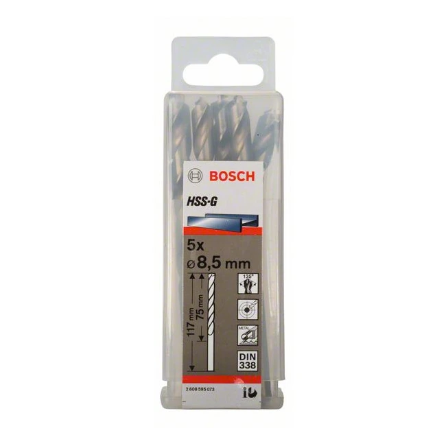 Bosch 8.50 x 117 mm HSS Metal Drill Bits (Pack of 5 Pcs), 2 608 595 073
