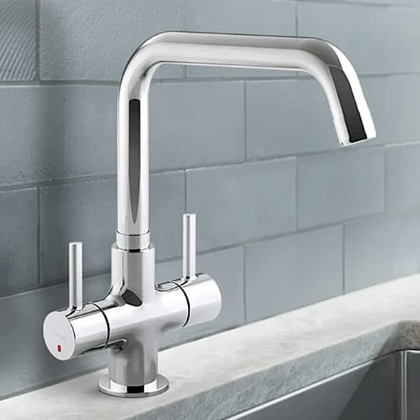 Kohler Cuff Dual Handle Kitchen Sink Faucet With Upward Spout In Polished Chrome Finish, K-37316IN-4-CP