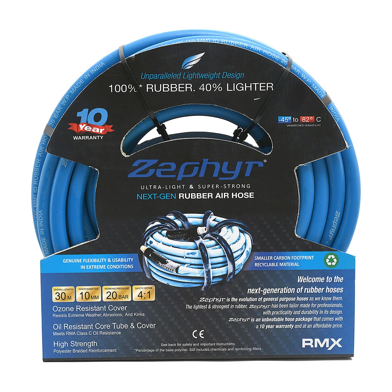 Zephyr 15 Mtr / 10 mm Next-Gen General Purpose Rubber Air Hose, ZA1015
