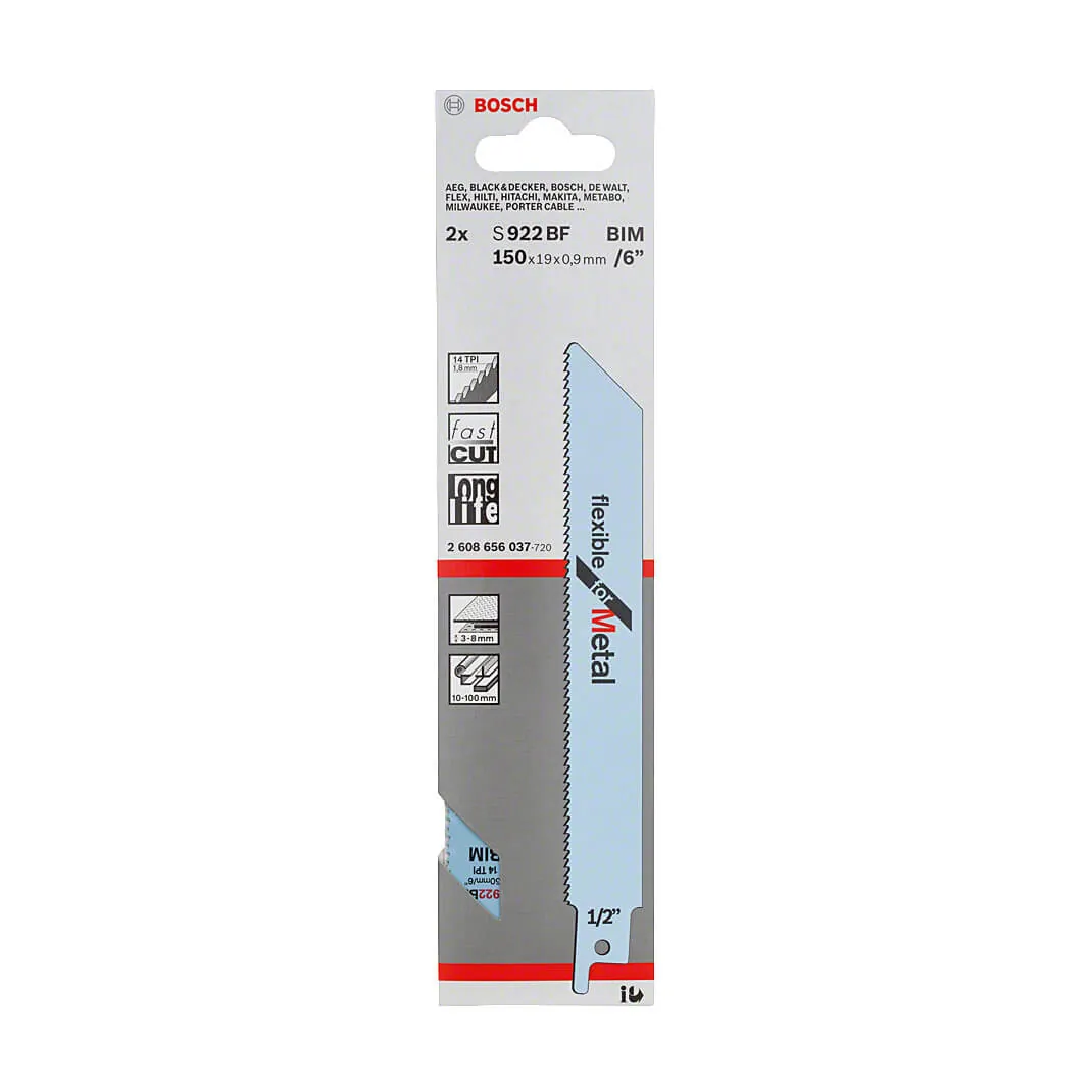 Bosch 150 mm Reciprocating Saw Blades Flexible For Metal (S 922 BF), 2 608 656 037