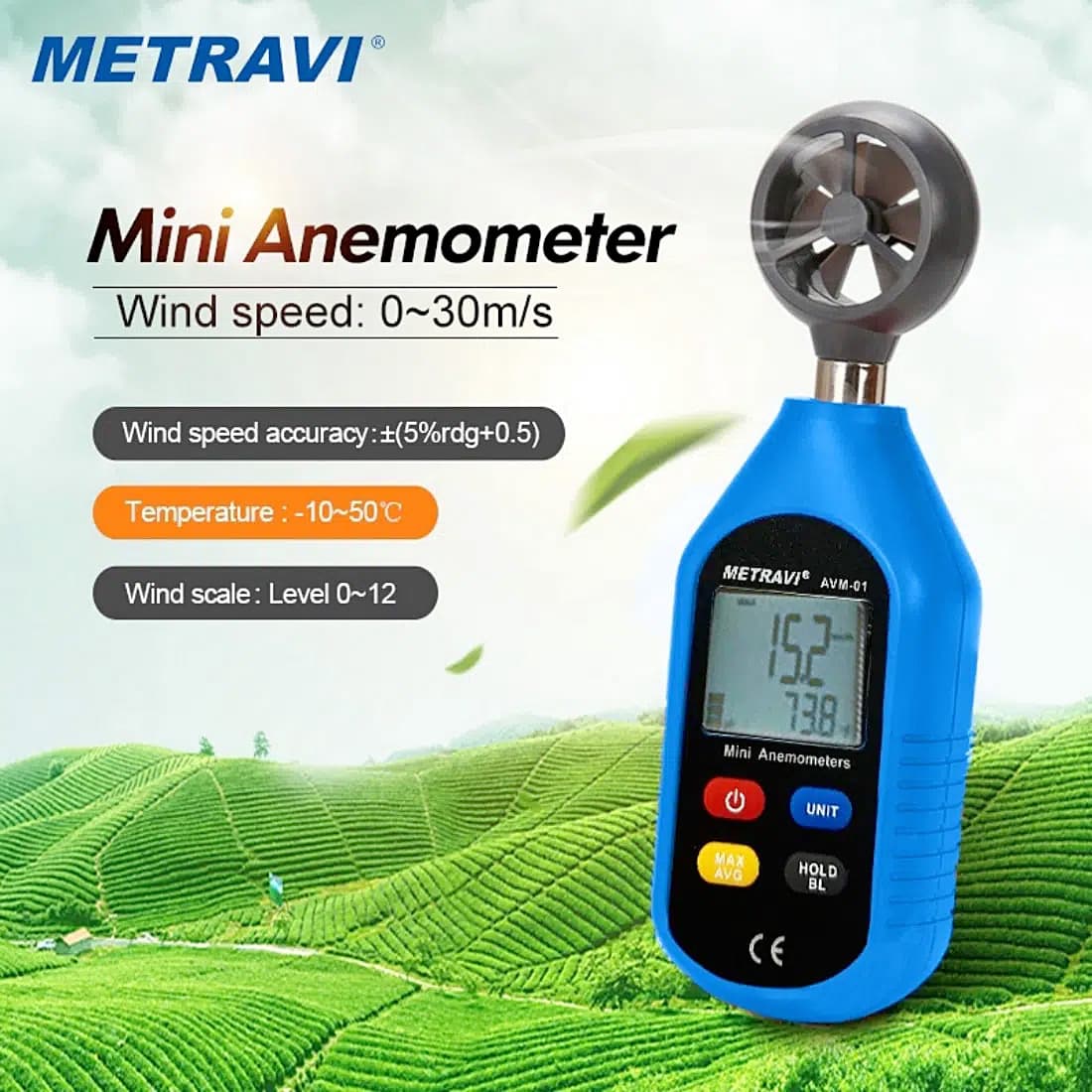 Metravi 4 Digits / 30m/Sec Digital Thermo Anemometer, AVM-01
