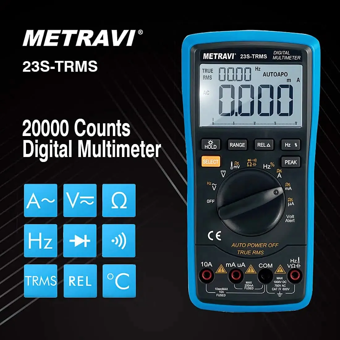 Metravi 4-1/2 Digits / 1000V Digital TRMS Multimeter, 23S-TRMS