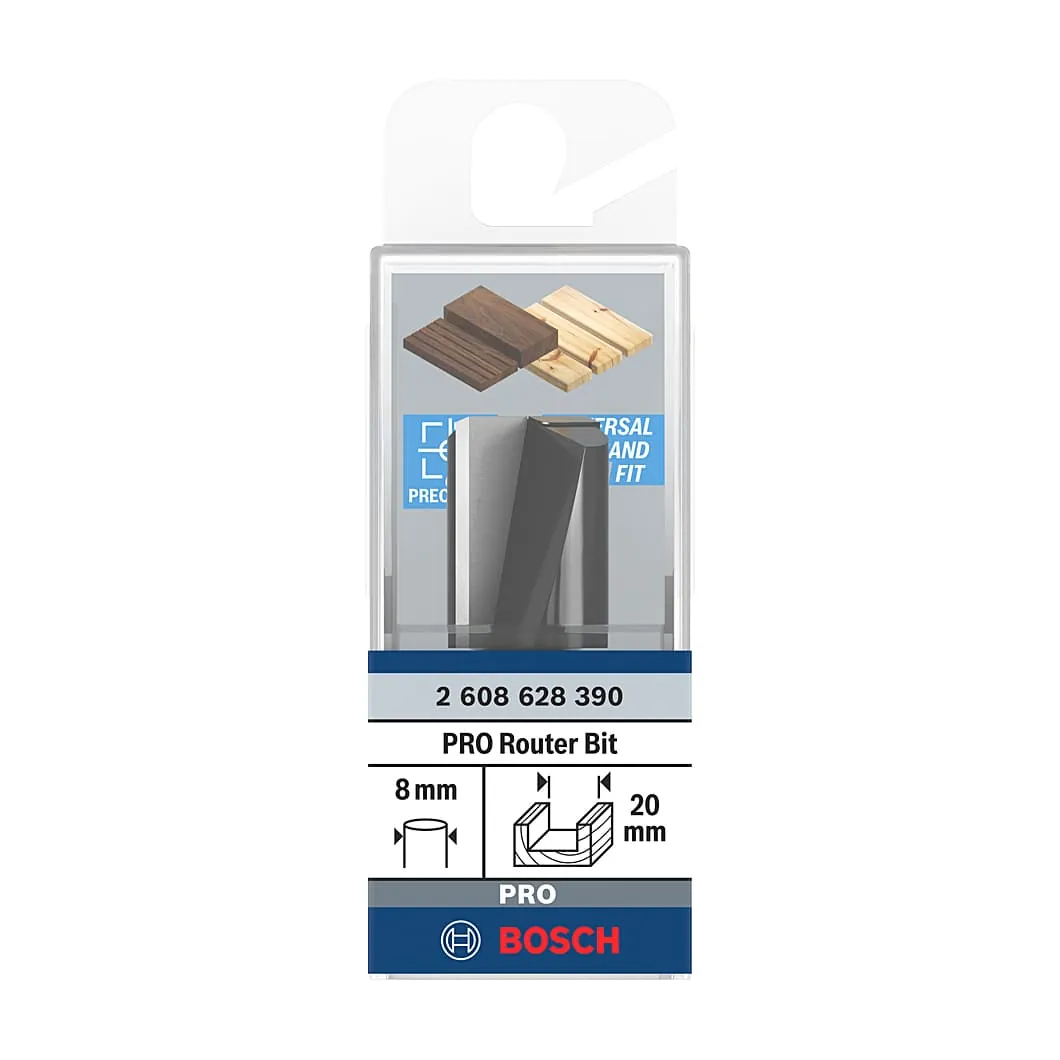 Bosch 20 mm Pro Router Straight Bit (2 Flute), 2 608 628 390
