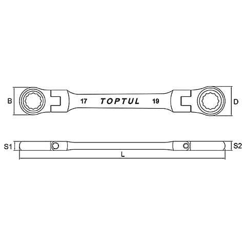 Toptul 8 x 9 mm Flexible Double Ring Ratchet Wrench (72 Teeth Ratchet Mechanism), AOAE0809
