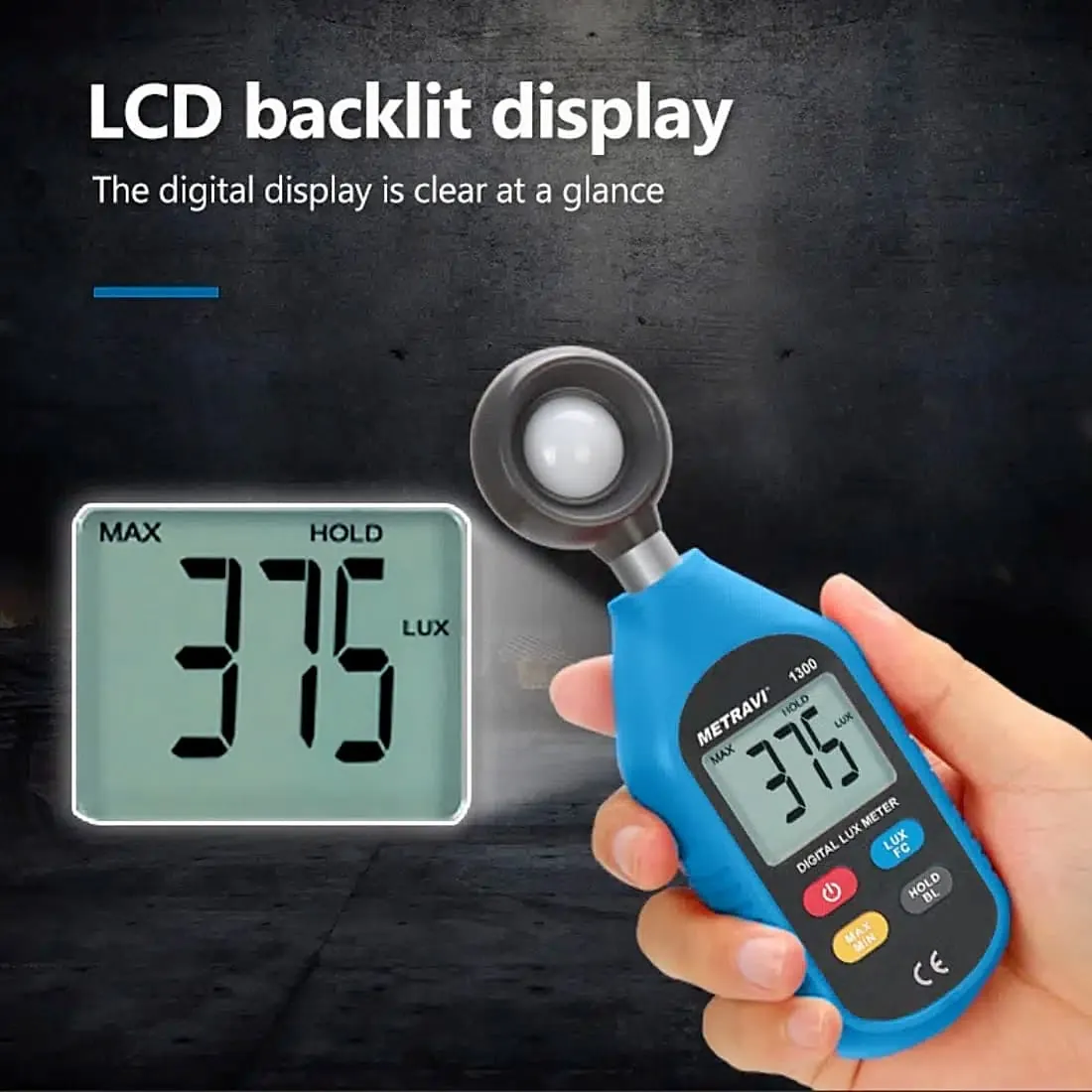 Metravi 0 - 200000 Digital Lux Meter (Measures In Lux & In Foot Candle), 1300