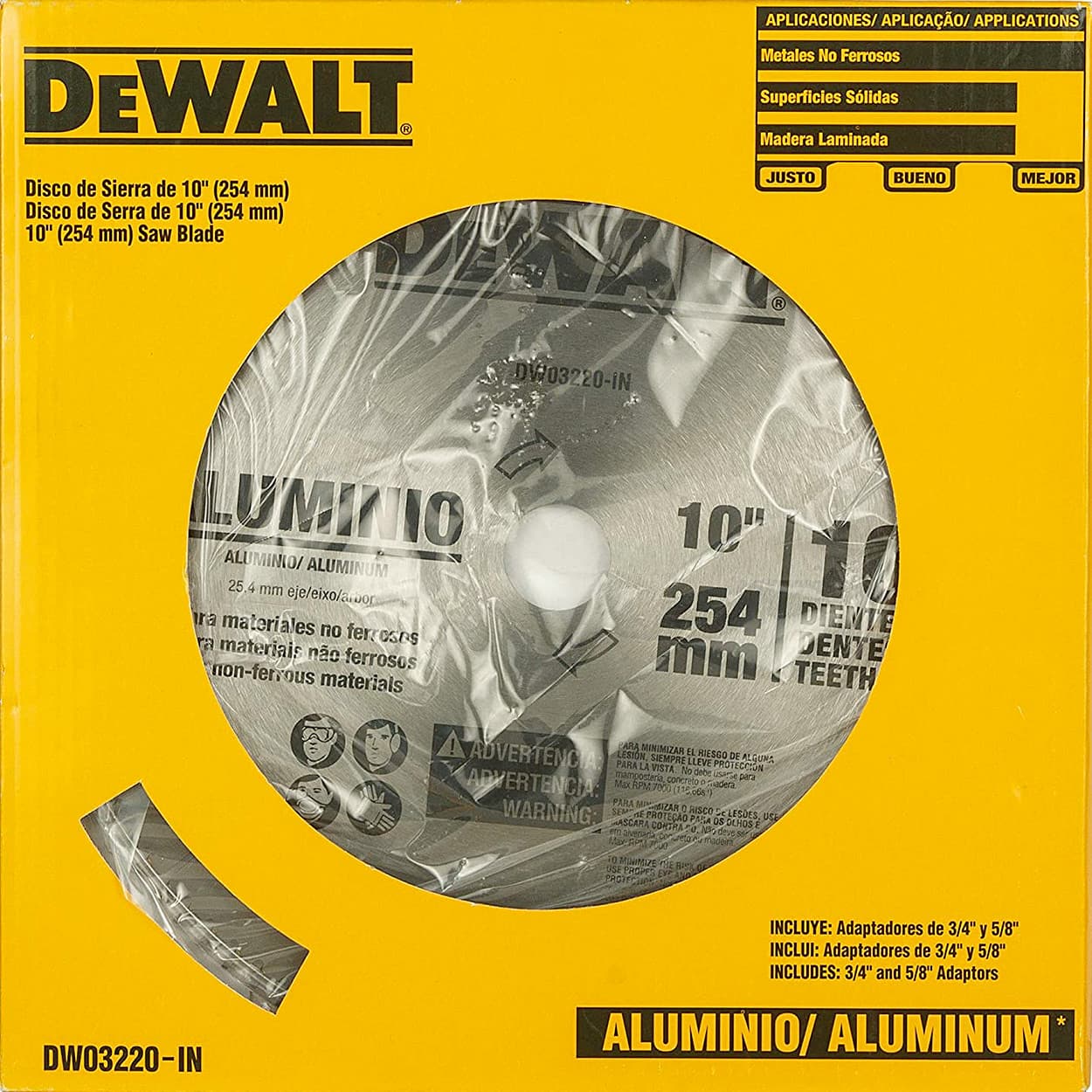 Dewalt 10 inch / 254 mm Circular Saw Blade For Cutting Aluminium (100 Teeth), DW03220-IN
