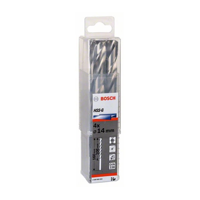 Bosch 14 x 160 mm HSS Metal Drill Bits (Pack of 4 Pcs), 2 608 585 593