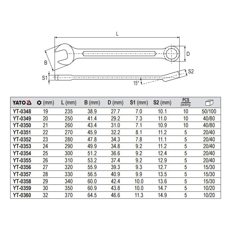 Yato 16 mm Combination Spanner, YT-0345
