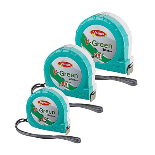 Venus 3Mtr x 16mm V-Green Pocket Measuring Tape With Belt Clip & Sling (Rigid ABS Case), V316