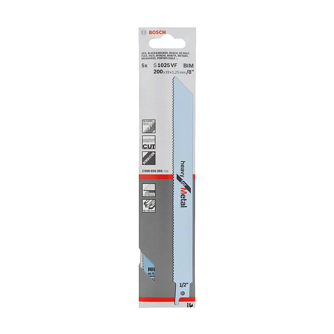 Bosch 200 mm Reciprocating Saw Blades Heavy For Metal (S 1025 VF), 2 608 656 265