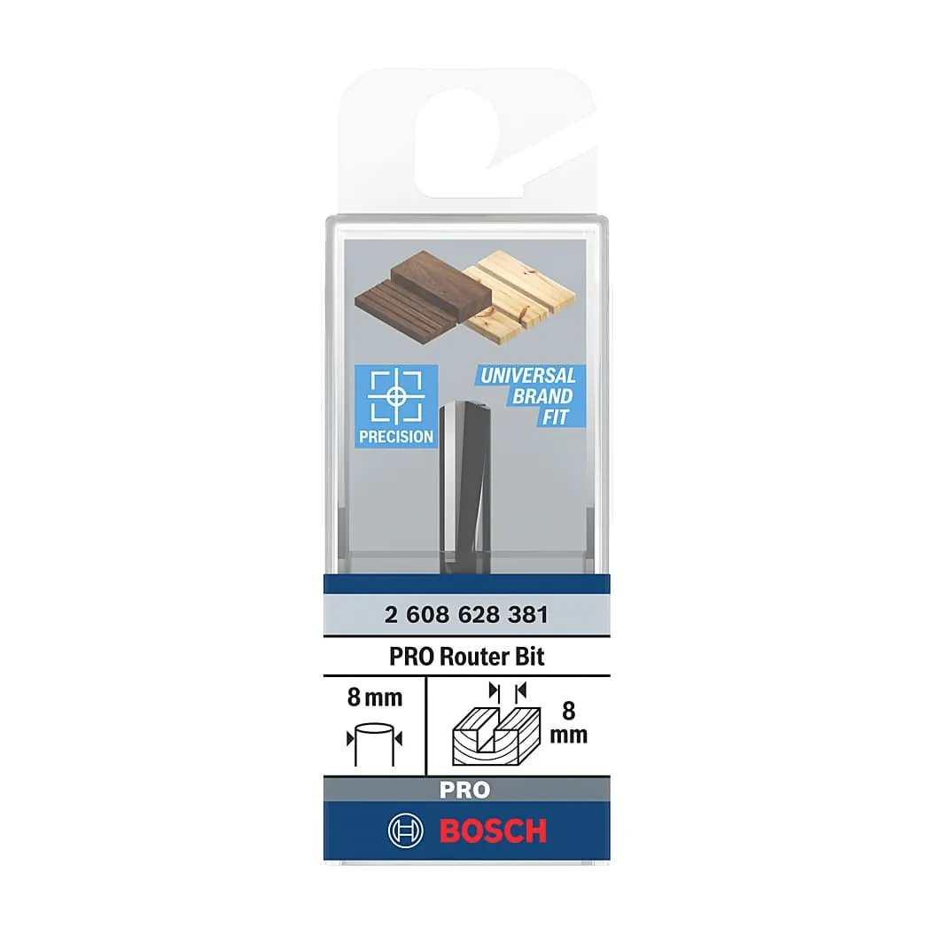 Bosch 8 mm Pro Router Straight Bit (2 Flute), 2 608 628 381