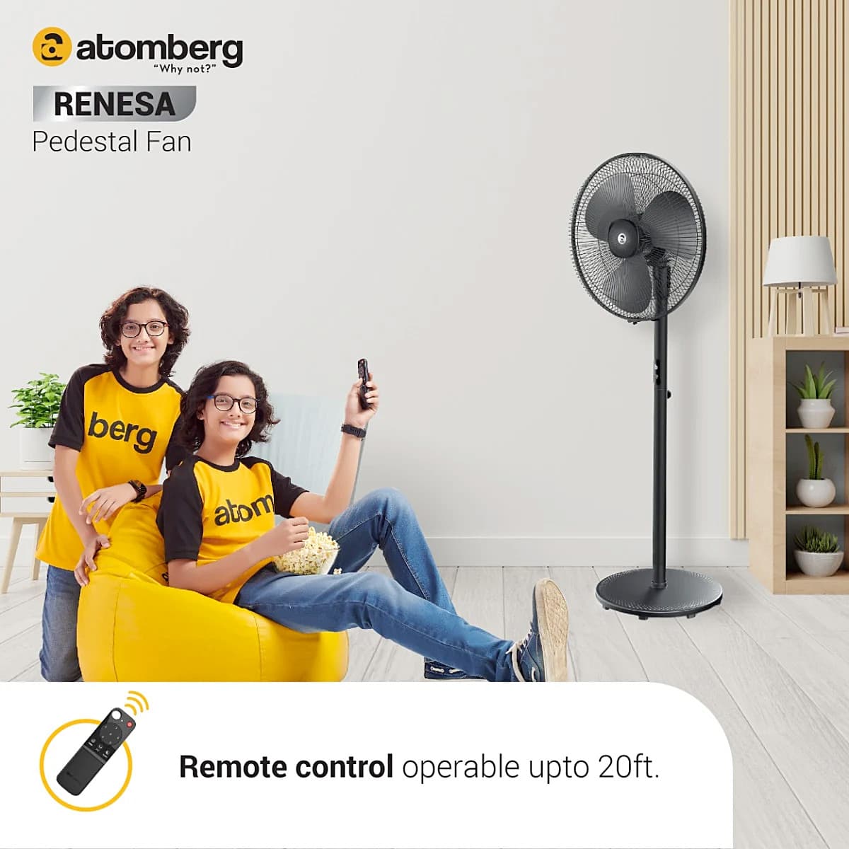 Atomberg Renesa Pedestal Fan 400 mm BLDC Motor Energy Saving With Remote Control (Black)