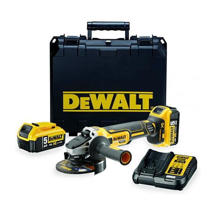 Dewalt 18V / 100mm XR Li-ion Cordless Angle Grinder With Brushless Slide MAG Kit with 2x5.0Ah Batteries, DCG405P2-IN